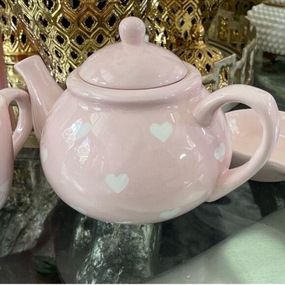NWT Terramoto Heart Pink Heart Teapot and 1 cup and Spoon Rest - Picture 10 of 12